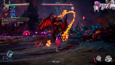 Afreet boss battle gameplay with Davy in a volcanic arena