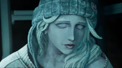 Official close-up of Julia frozen in an ice-cream shop freezer